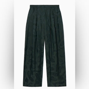 COS Forest Green WIDE-LEG PAISLEY-JACQUARD TROUSERS Silk Blend Size US4